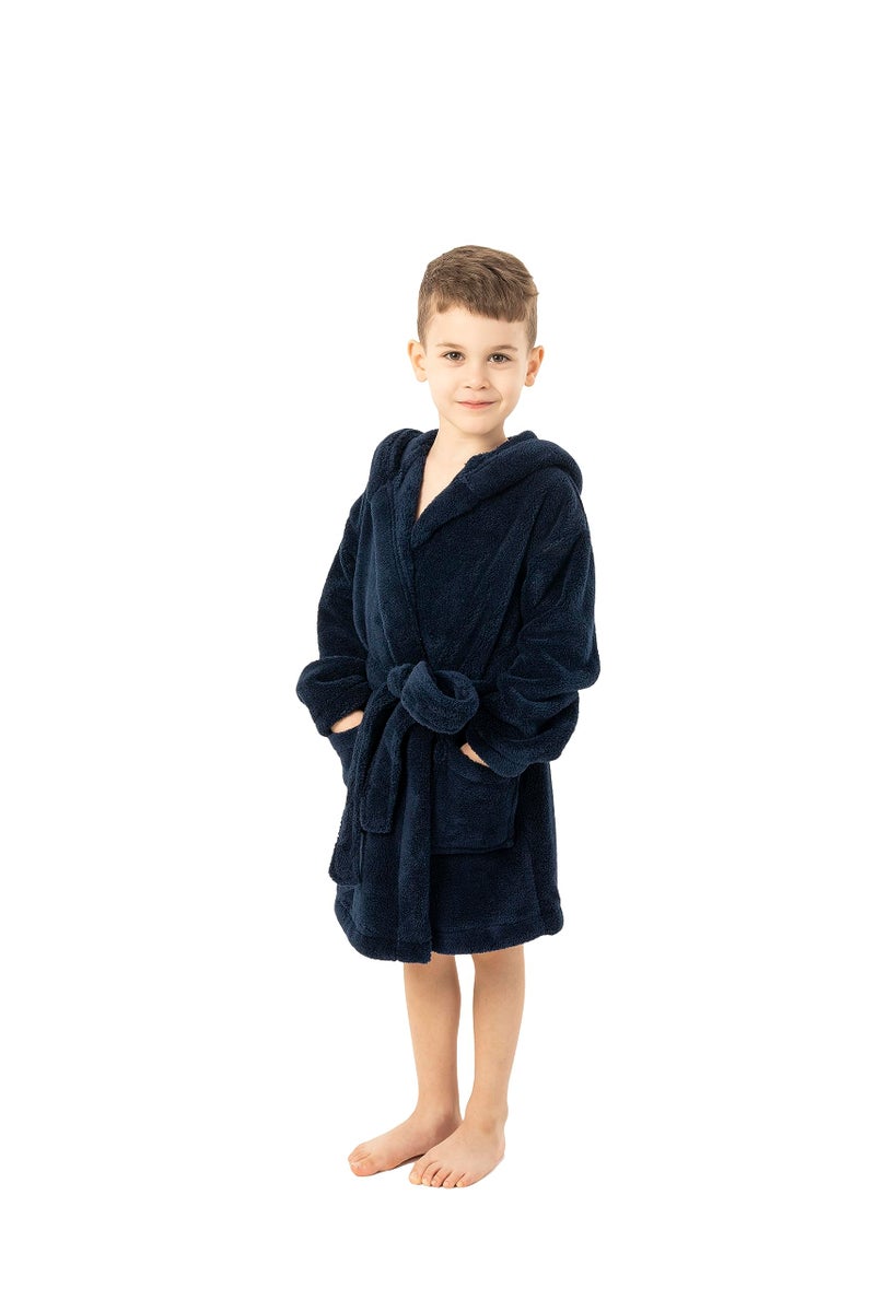 BC BARE COTTON Kids Microfiber Fleece Hooded Robe - Boys - Navy Blue - Large - Image 4